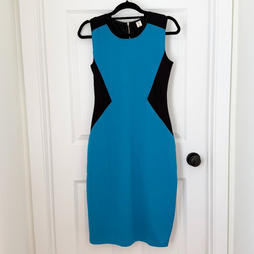Women Mikeis Geometric Sleeveless Midi Dress in Black Blue Size Extra Large